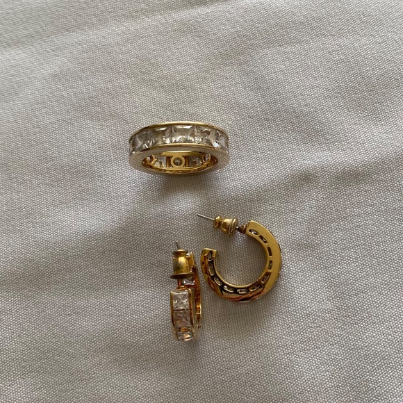 Gold vermeil rhinestone Ring and earrings - Picture 2 of 2